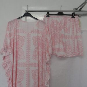New Ladies Plus Size Light Pink Printed 2 Piece Co Ord Set With V Neck Top & Shorts One size fits sizes 18 20 22 Non RETURNABLE