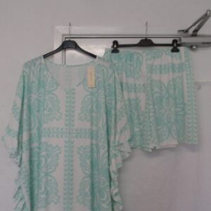 New Ladies Plus Size Mint Green Printed 2 Piece Co Ord Set With V Neck Top & Shorts One size fits sizes 18 20 22 Non RETURNABLE