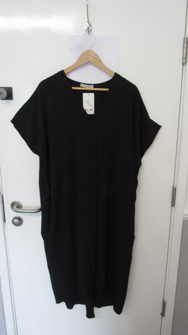 New Ladies V Neck Black Plain Pocket Dress One Size Fits sizes 18 20 22 - Image 2