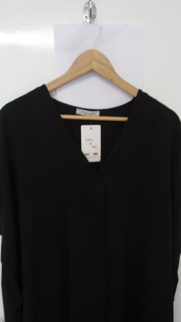 New Ladies V Neck Black Plain Pocket Dress One Size Fits sizes 18 20 22 - Image 3