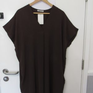 New Ladies V Neck Brown Plain Pocket Dress One Size Fits sizes 18 20 22
