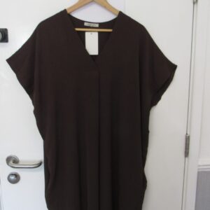 New Ladies V Neck Brown Plain Pocket Dress One Size Fits sizes 18 20 22