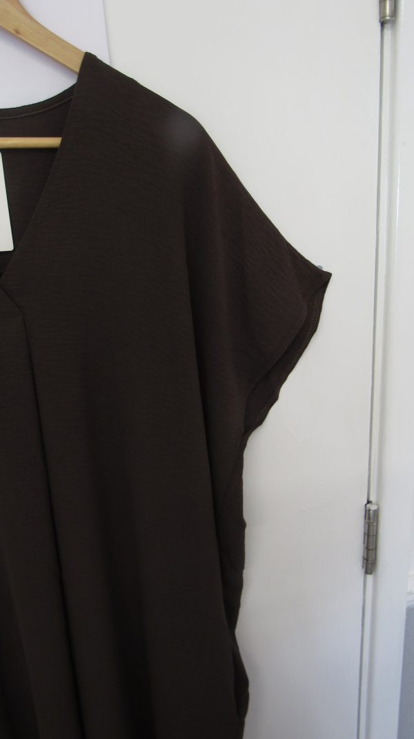 New Ladies V Neck Brown Plain Pocket Dress One Size Fits sizes 18 20 22 - Image 4