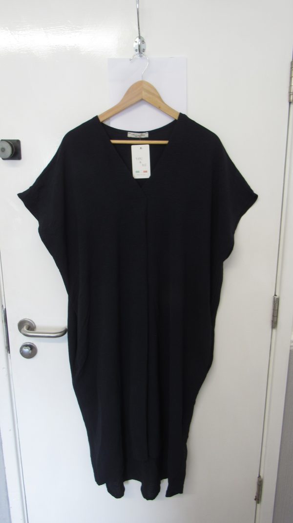 New Ladies V Neck Navy Blue Plain Pocket Dress One Size Fits sizes 18 20 22 - Image 2