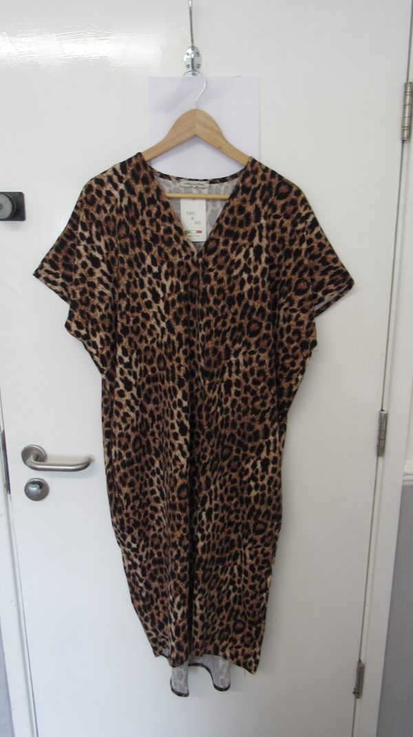 New Ladies V Neck Darker Brown Animal Print Dress One Size Fits sizes 18 20 22
