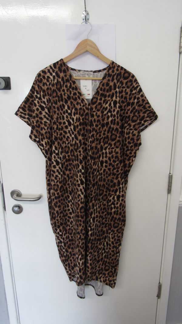 New Ladies V Neck Darker Brown Animal Print Dress One Size Fits sizes 18 20 22 - Image 2
