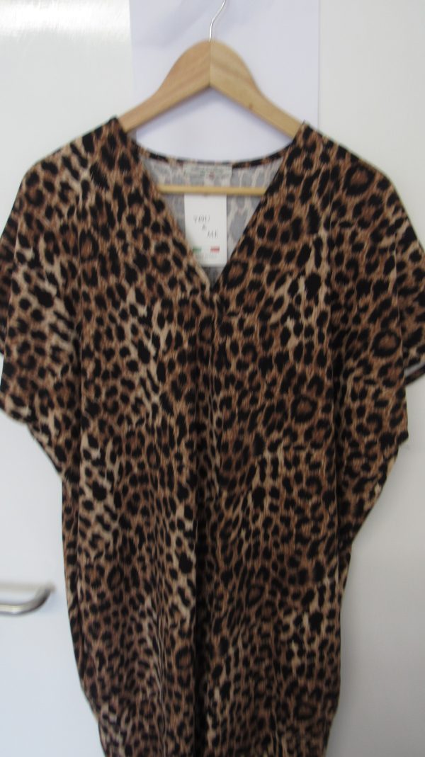 New Ladies V Neck Darker Brown Animal Print Dress One Size Fits sizes 18 20 22 - Image 3