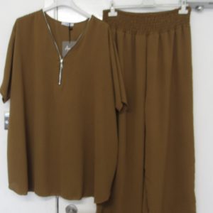 New Ladies Plus Size Brown 2 Piece Co Ord Set With V Neck Top & Trousers One size fits sizes 18 20 22 NON RETURNABLE