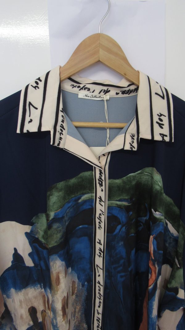 New Ladies Navy Blue Print High Low Shirt One Size fits sizes 18 20 22 - Image 3