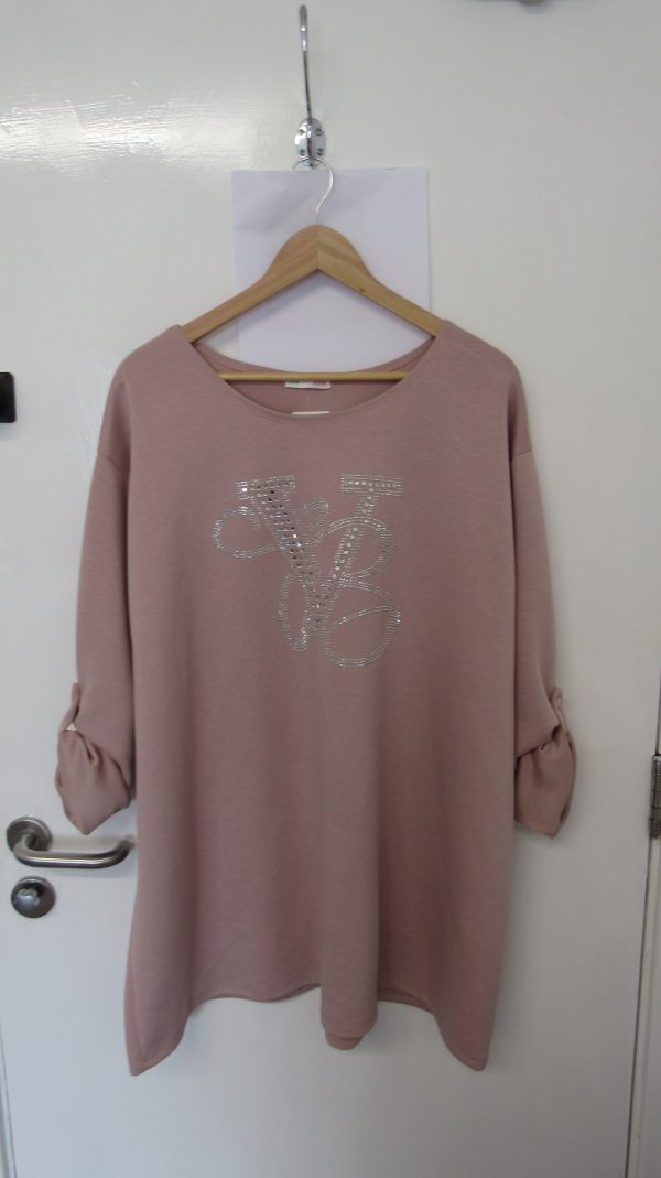 New Ladies Pale Pink Diamonte Detailing Top One Size fits sizes 18 20 22