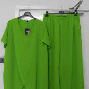 New Ladies Plus Size Lime Green 2 Piece Co Ord Set With V Neck Top & Trousers One size fits sizes 18 20 22 NON RETURNABLE