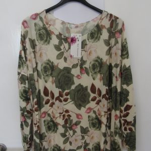 New Ladies Beige Floral Lightweight Jumper One Size fits sizes 16 18 20 22