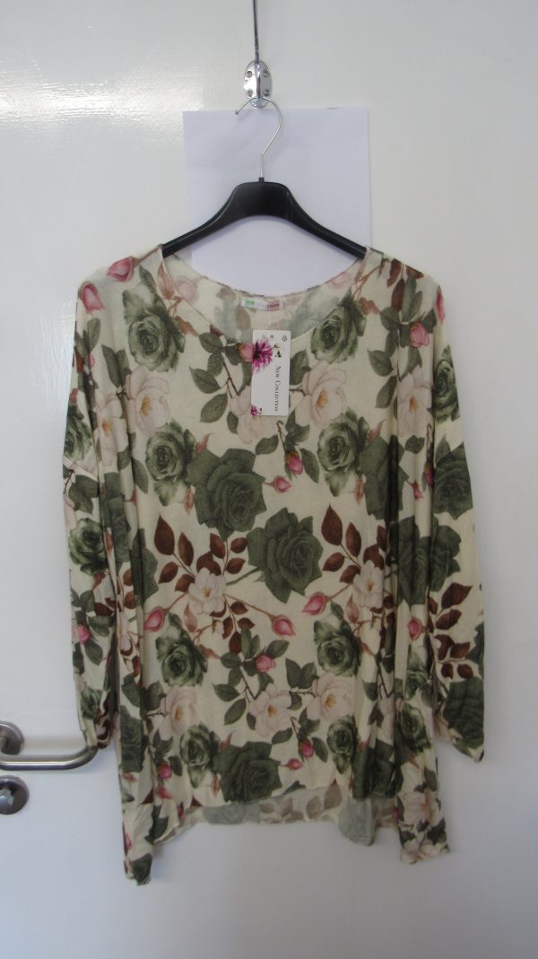 New Ladies Beige Floral Lightweight Jumper One Size fits sizes 16 18 20 22