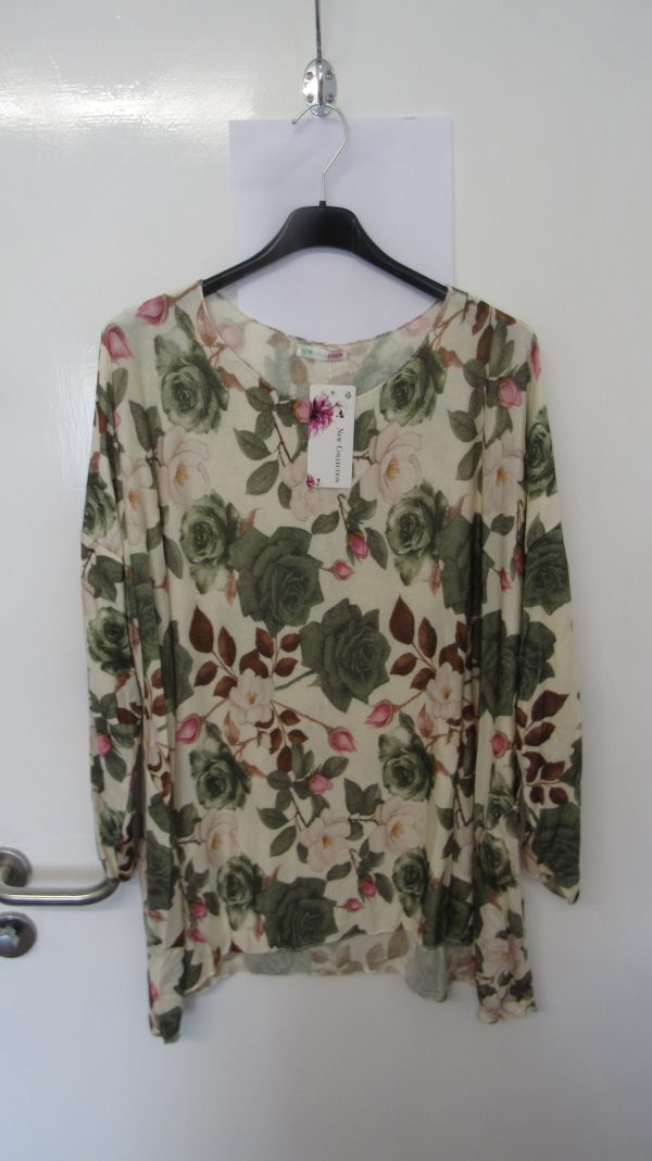 New Ladies Beige Floral Lightweight Jumper One Size fits sizes 16 18 20 22 - Image 2