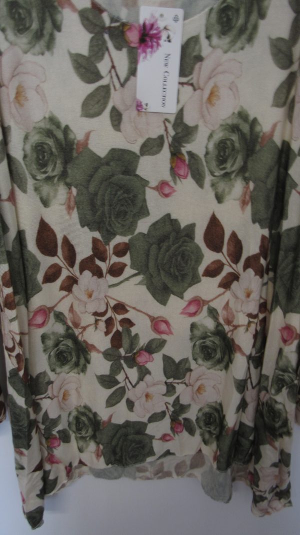 New Ladies Beige Floral Lightweight Jumper One Size fits sizes 16 18 20 22 - Image 3