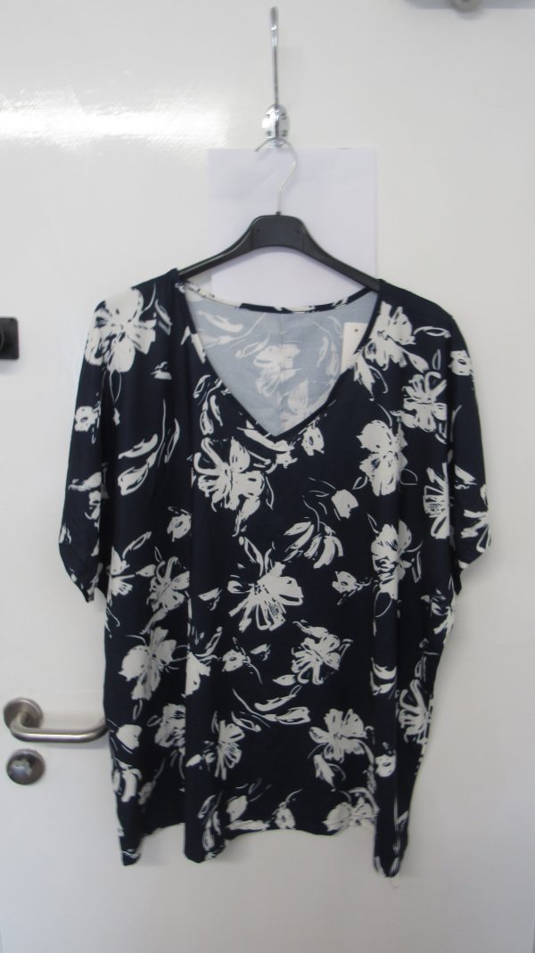 Navy Blue Print V Neck Top and Matching Trousers Set One Size fits sizes 18 20 22 - Image 3