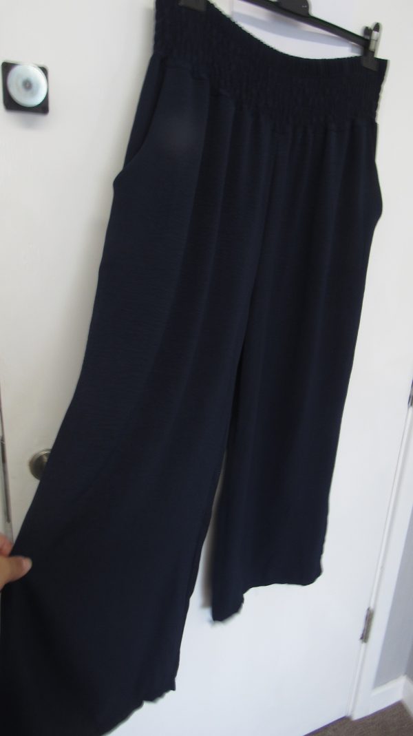 Navy Blue Print V Neck Top and Matching Trousers Set One Size fits sizes 18 20 22 - Image 5