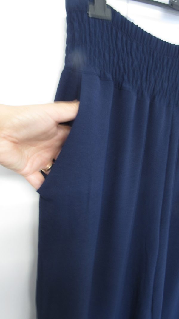 Navy Blue Print V Neck Top and Matching Trousers Set One Size fits sizes 18 20 22 - Image 6
