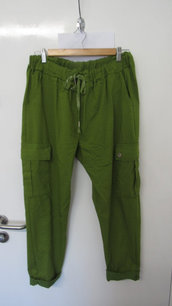 NEW Ladies Lime Stretchy Crinkle CARGO Magic Trousers One Size Fits 16 18 20 22 Size 2