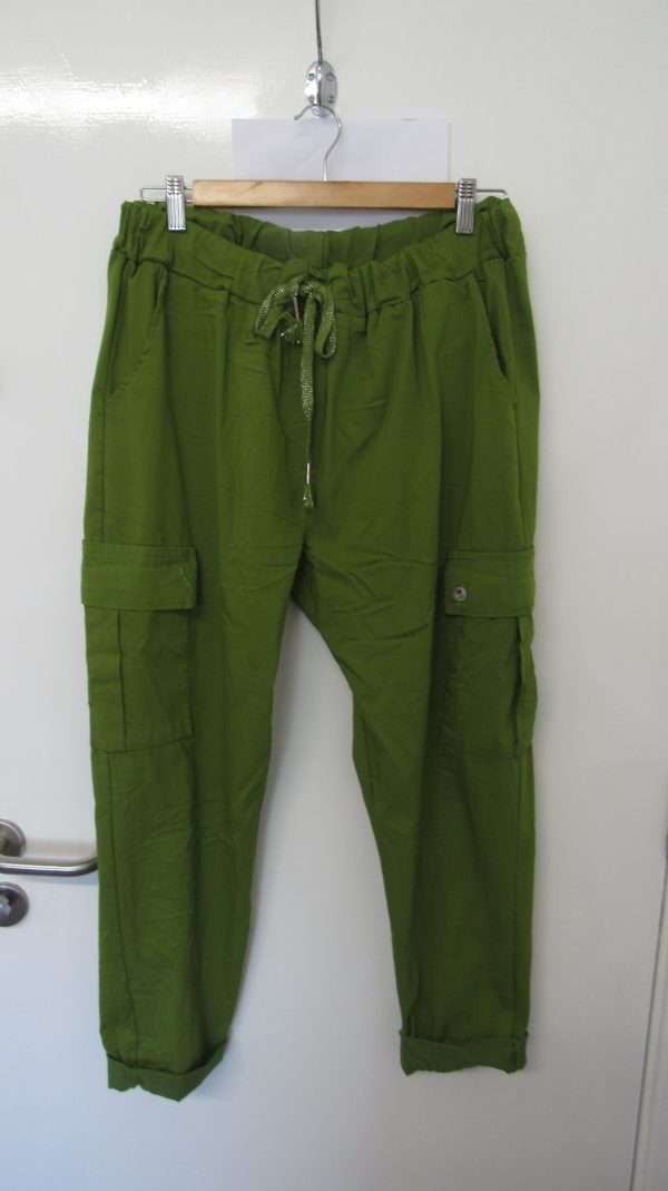 NEW Ladies Lime Stretchy Crinkle CARGO Magic Trousers One Size Fits 16 18 20 22 Size 2 - Image 2