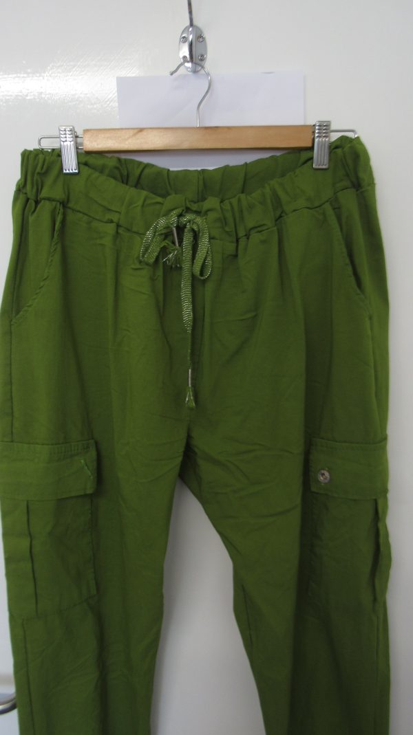 NEW Ladies Lime Stretchy Crinkle CARGO Magic Trousers One Size Fits 16 18 20 22 Size 2 - Image 3