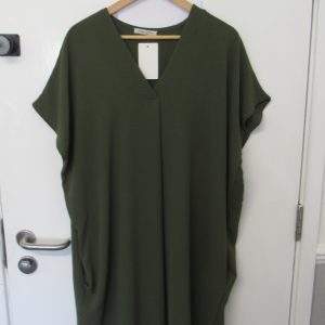 New Ladies V Neck Khaki Plain Pocket Dress One Size Fits sizes 18 20 22