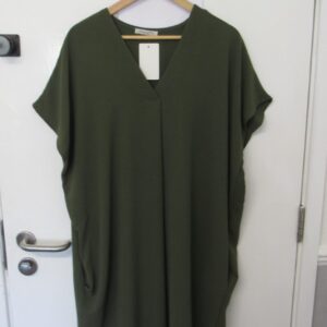 New Ladies V Neck Khaki Plain Pocket Dress One Size Fits sizes 18 20 22