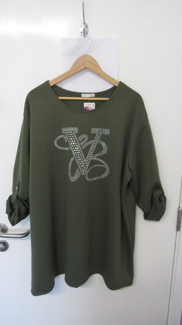 New Ladies Khaki Diamante Detailing Top One Size fits sizes 18 20 22