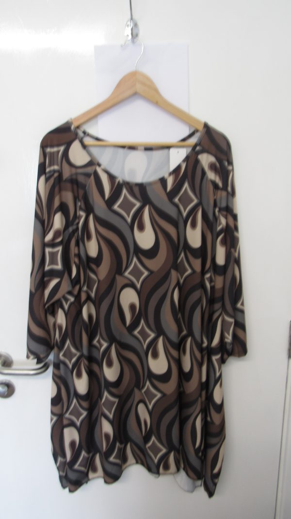 New Ladies Brown Stripe Print Stretchy Tunic Top One Size fits sizes 18 20 22 24