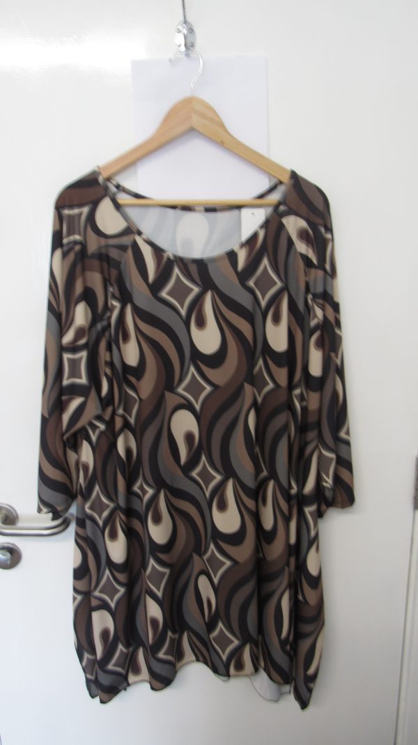 New Ladies Brown Stripe Print Stretchy Tunic Top One Size fits sizes 18 20 22 24 - Image 2