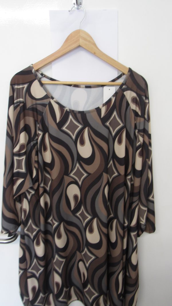 New Ladies Brown Stripe Print Stretchy Tunic Top One Size fits sizes 18 20 22 24 - Image 3
