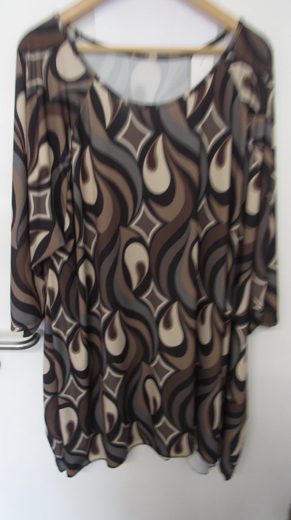 New Ladies Brown Stripe Print Stretchy Tunic Top One Size fits sizes 18 20 22 24 - Image 4