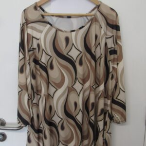 New Ladies Beige Stripe Print Stretchy Tunic Top One Size fits sizes 18 20 22 24