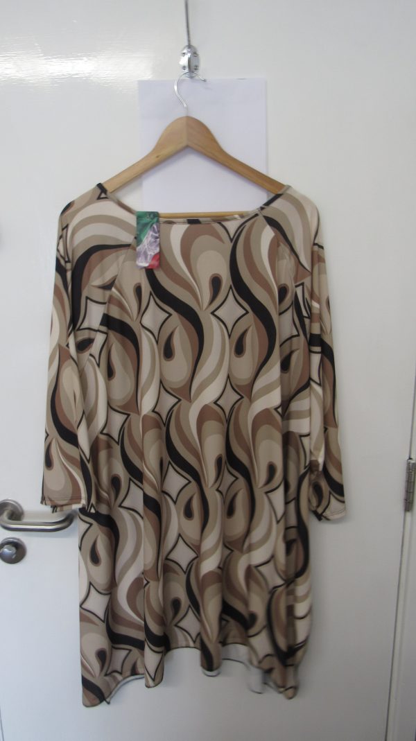 New Ladies Beige Stripe Print Stretchy Tunic Top One Size fits sizes 18 20 22 24 - Image 5