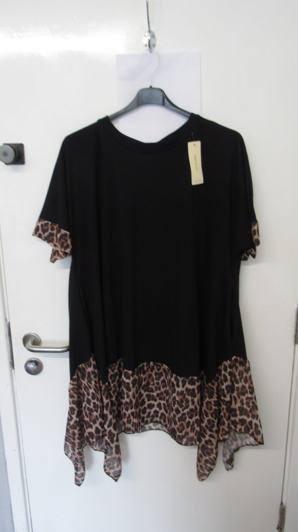 New Black with Animal Print Trim Tunic Top One Size fits sizes 18 20 22