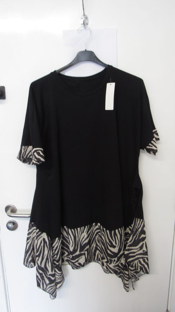 New Black with Zebra Print Trim Tunic Top One Size fits sizes 18 20 22