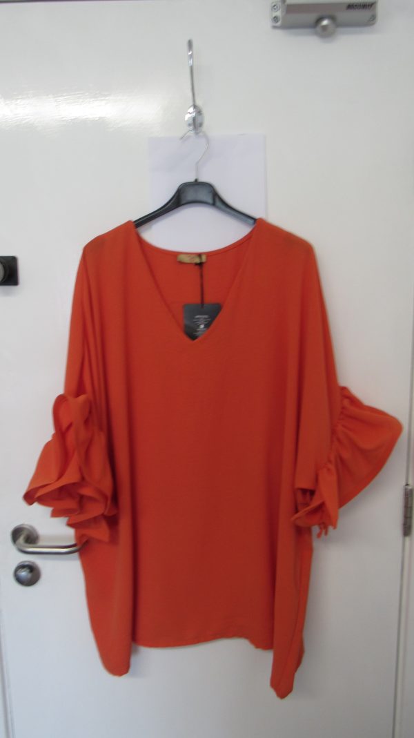 New Ladies Orange Frill Arm Tunic Plus Size Top One Size fits sizes 18 20 22 24