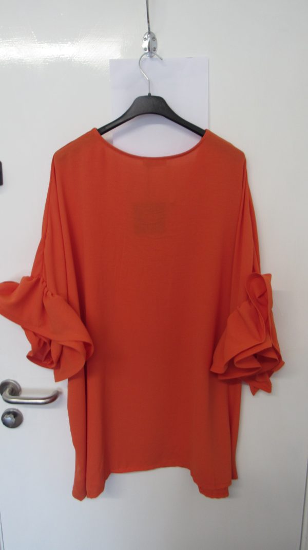 New Ladies Orange Frill Arm Tunic Plus Size Top One Size fits sizes 18 20 22 24 - Image 5