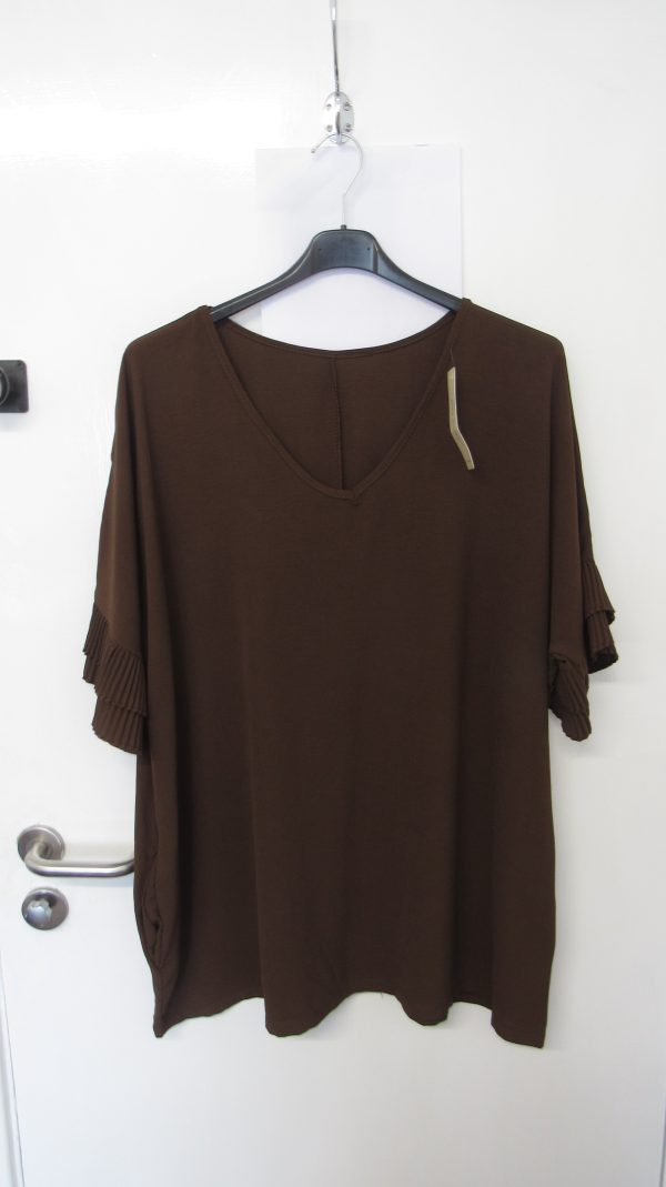 New Ladies Brown Frill Arm Pocket Tunic Top One Size fits sizes 18 20 22