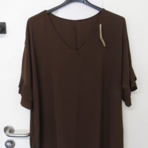 New Ladies Brown Frill Arm Pocket Tunic Top One Size fits sizes 18 20 22