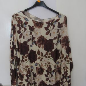 New Ladies Beige with Brown Floral Lightweight Jumper One Size fits sizes 16 18 20 22