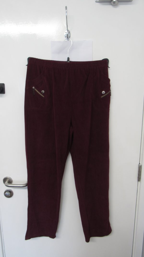 Cherry Berry Wine Full Length Cord Velvet Feel Trousers Size T8 UK 22 - Image 2