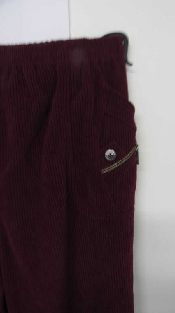 Cherry Berry Wine Full Length Cord Velvet Feel Trousers Size T8 UK 22 - Image 3