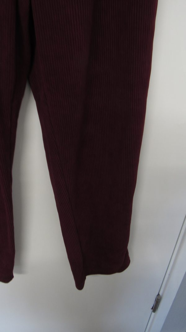 Cherry Berry Wine Full Length Cord Velvet Feel Trousers Size T8 UK 22 - Image 4