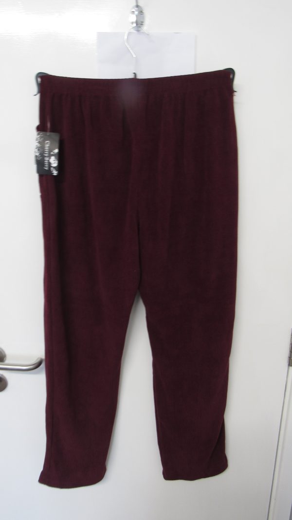 Cherry Berry Wine Full Length Cord Velvet Feel Trousers Size T8 UK 22 - Image 5