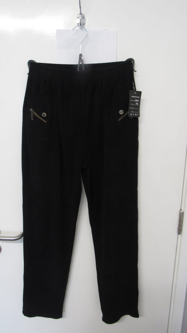 Cherry Berry Black Full Length Cord Velvet Feel Trousers Size T9 UK 24 - Image 2