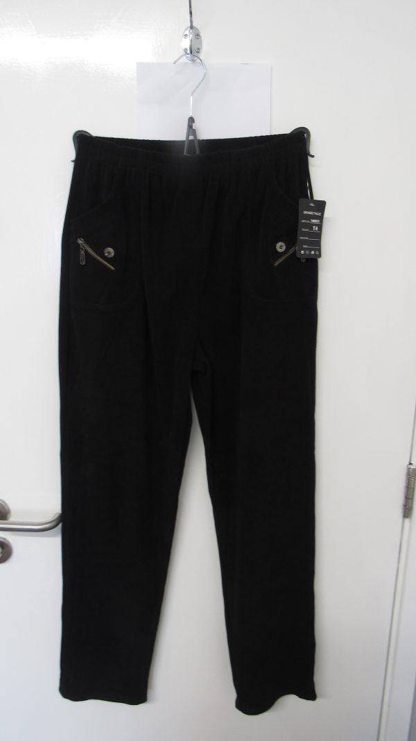 Cherry Berry Black Full Length Cord Velvet Feel Trousers Size T4 UK 14 - Image 2