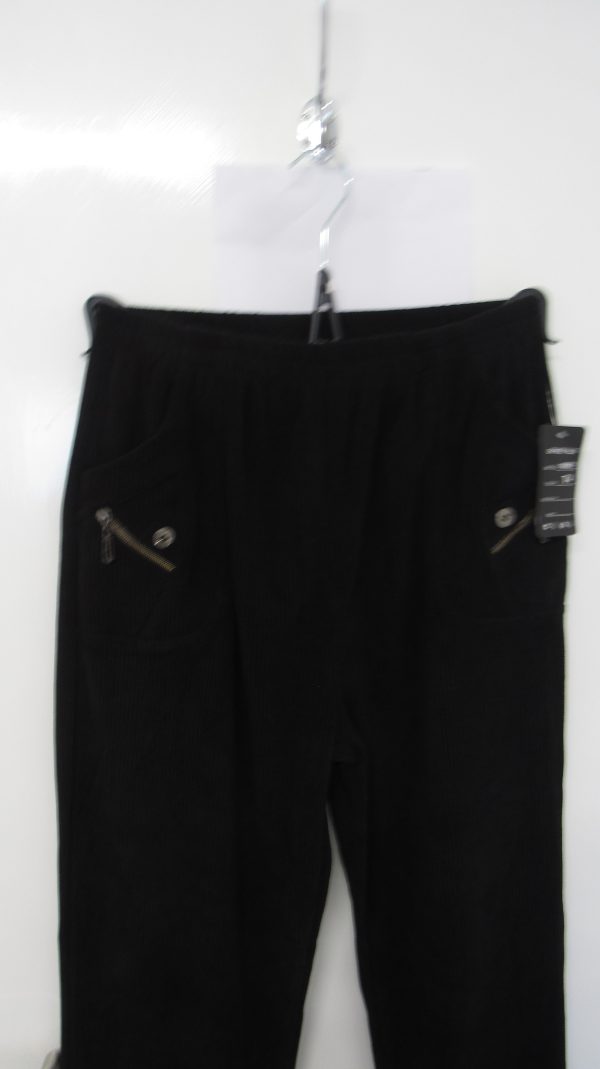 Cherry Berry Black Full Length Cord Velvet Feel Trousers Size T4 UK 14 - Image 3