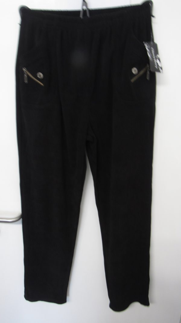 Cherry Berry Black Full Length Cord Velvet Feel Trousers Size T4 UK 14 - Image 6