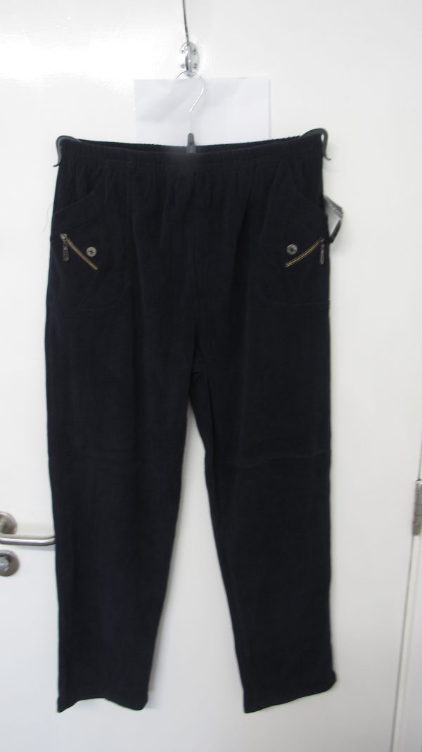 Cherry Berry Navy Blue Full Length Cord Velvet Feel Trousers Size T7 UK 20 - Image 2